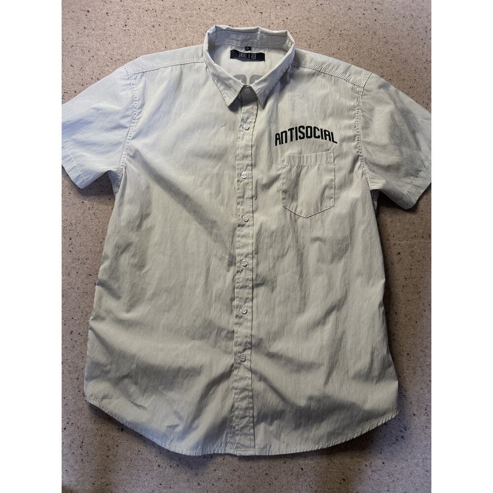Smoke & Ash Antisocial Button Down Men's XL Shirt Short Sleeve Stripes